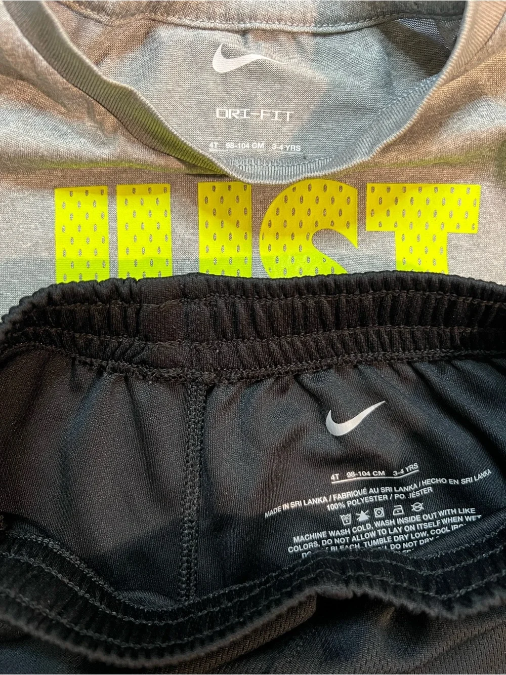 Nike Youth Grey Tee & Black Shorts Set with Neon Yellow Graphic 4T
